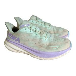 HOKA Clifton 9 Shoes Womens Size 9B Mint Green Purple Running Sneakers Cushioned